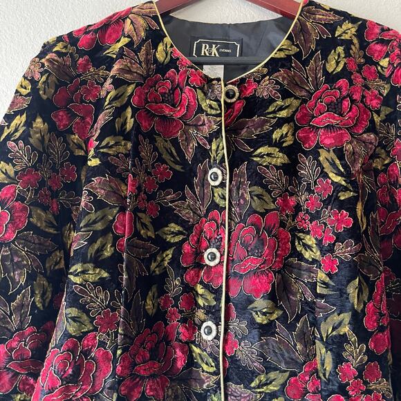 Vintage 80s/90s velour rose goth dark floral button up jacket size large - Picture 5 of 8
